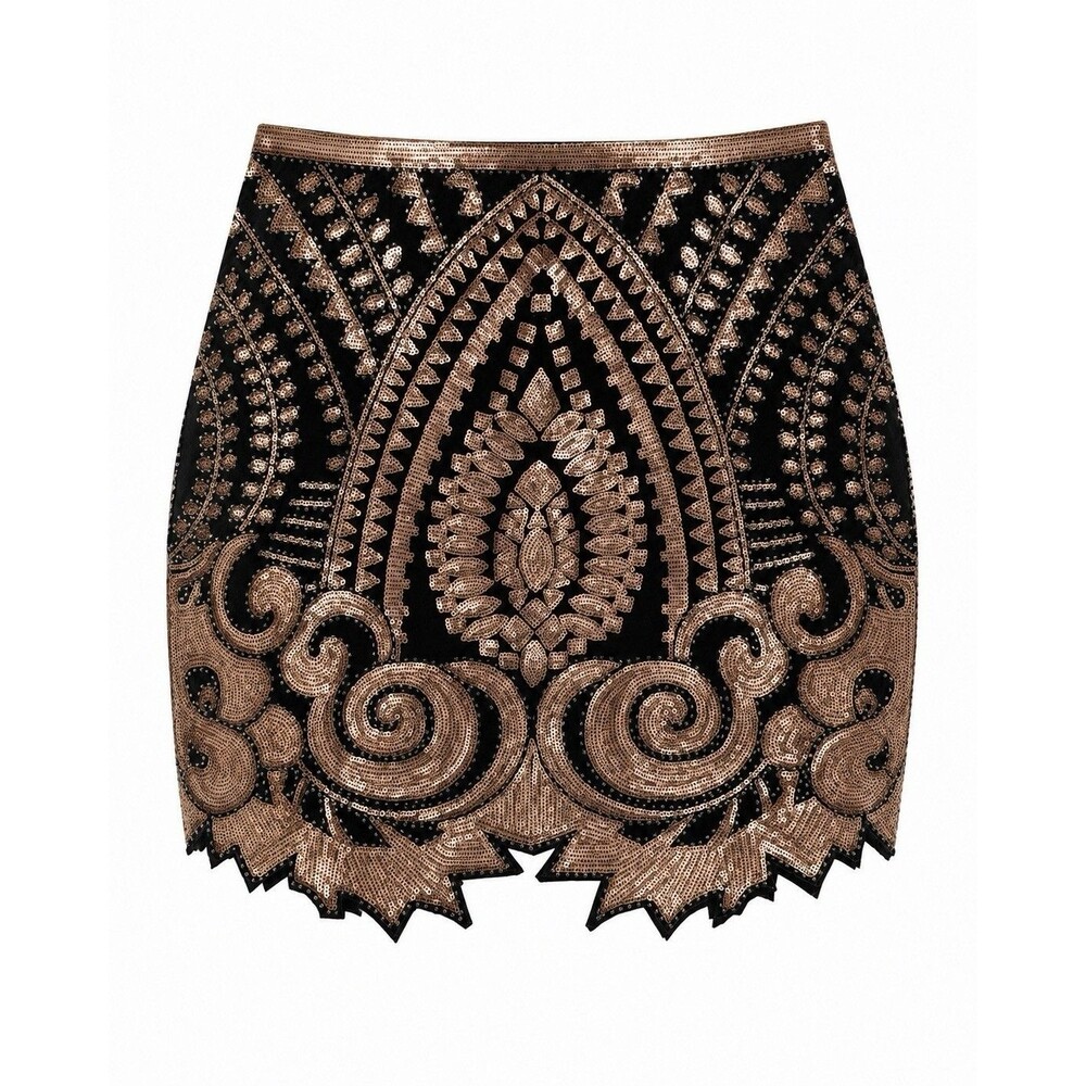 The Sang Sequin Beaded Mini Skirt Black Gold Bronze Statement Gatsby Party NWT M